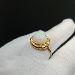 925 silver 14k gold plated genuine ethiopian White Opal Ring !